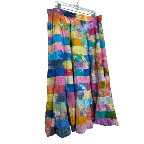 Serengeti Patchwork Tie Dye Maxi Skirt Womens XL Multicolor Boho Gypsy Festival - Picture 11 of 14